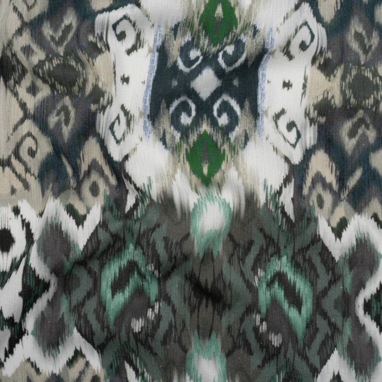 1 Yard Slubbed Gauzy Cotton Woven Dark Blue Seafoam and Beige Ikat Fabric